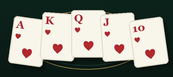 红桃 A、K、Q、J、10 组成的皇家同花顺