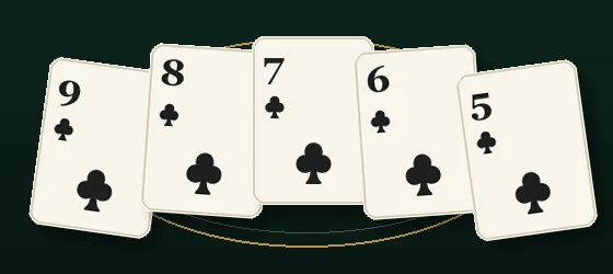 梅花 9、8、7、6、5 组成的同花顺