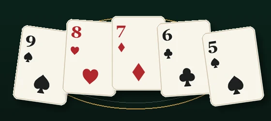 不同花色的 9、8、7、6、5 组成的顺子
